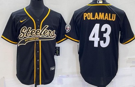 Men's Pittsburgh Steelers #43 Troy Polamalu Black Baseball Jersey