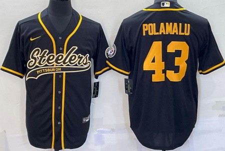 Men's Pittsburgh Steelers #43 Troy Polamalu Black Rush Baseball Jersey