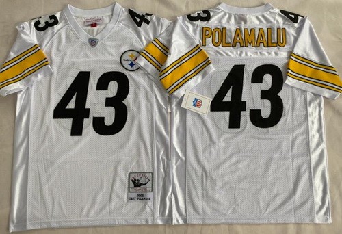 Men's Pittsburgh Steelers #43 Troy Polamalu White 2005 Throwback Jersey