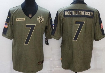 Men's Pittsburgh Steelers #7 Ben Roethlisberger Limited Olive 2021 Salute To Service Jersey