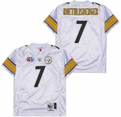 Men's Pittsburgh Steelers #7 Ben Roethlisberger White 2005 Super Bowl XL Throwback Jersey