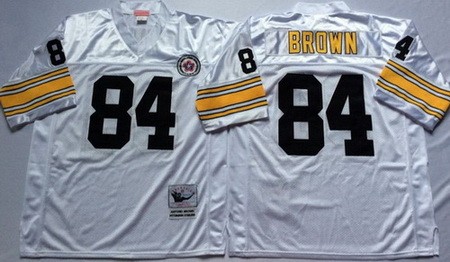 Men's Pittsburgh Steelers #84 Antonio Brown White Throwback Jersey