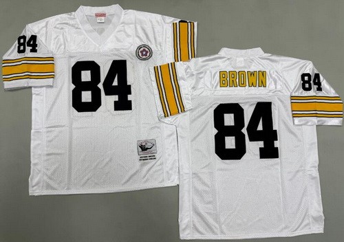 Men's Pittsburgh Steelers #84 Antonio Brown White Throwback Jersey