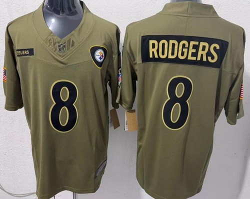 Men's Pittsburgh Steelers #8 Aaron Rodgers Limited Green 2025 Salute To Service Jersey