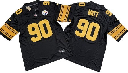 Men's Pittsburgh Steelers #90 TJ Watt Limited Black Throwback FUSE Vapor Jersey