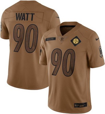 Men's Pittsburgh Steelers #90 TJ Watt Limited Brown 2023 Salute To Service Jersey