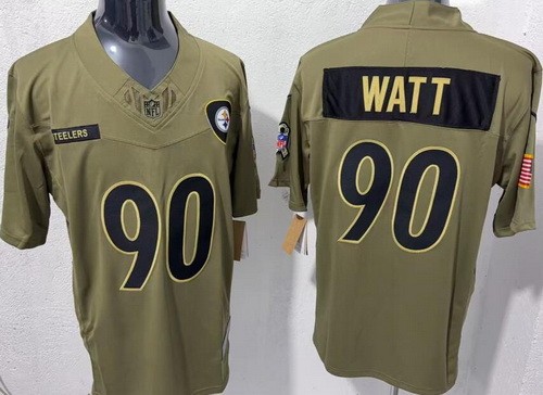 Men's Pittsburgh Steelers #90 TJ Watt Limited Green 2025 Salute To Service Jersey