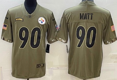 Men's Pittsburgh Steelers #90 TJ Watt Limited Olive 2022 Salute To Service Jersey