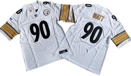 Men's Pittsburgh Steelers #90 TJ Watt Limited White FUSE Vapor Jersey