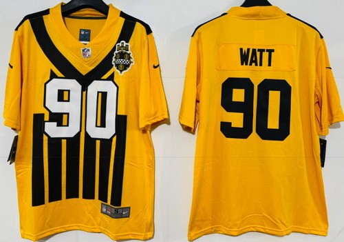 Men's Pittsburgh Steelers #90 TJ Watt Limited Yellow Throwback Vapor Jersey