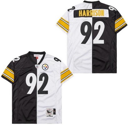 Men's Pittsburgh Steelers #92 James Harrison Black White Split 2005 Throwback Jersey