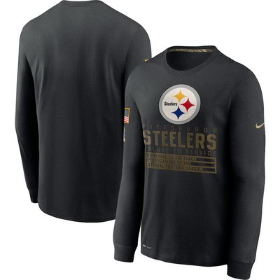 Men's Pittsburgh Steelers Black 2020 Salute To Service Long Sleeves T Shirt 214