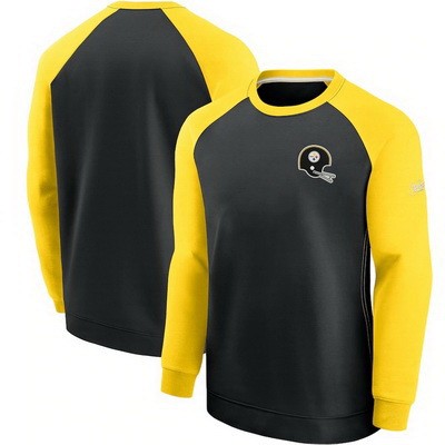 Men's Pittsburgh Steelers Black Historic Raglan Crew Performance Sweater