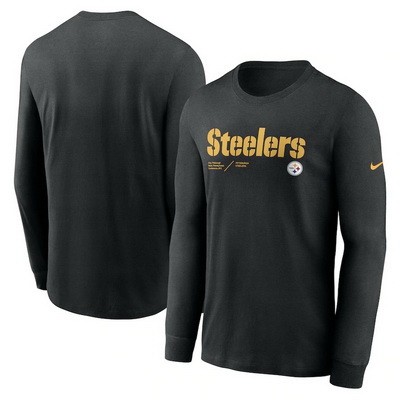 Men's Pittsburgh Steelers Black Sideline Infograph Lock Up Performance Long Sleeve T Shirt
