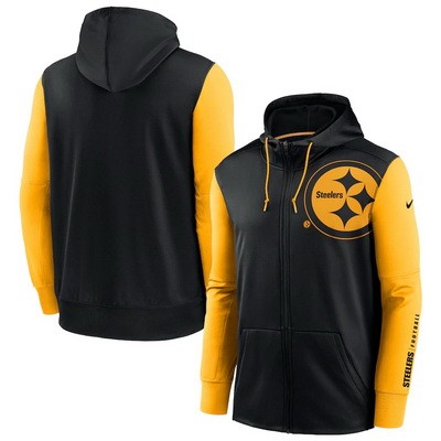 Men's Pittsburgh Steelers Black Yellow Fan Gear Mascot Performance Full Zip Hoodie