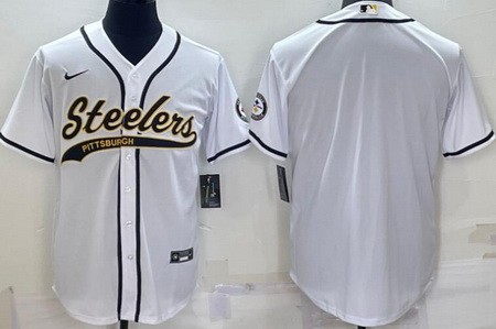 Men's Pittsburgh Steelers Blank White Baseball Jersey