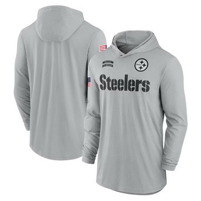 Men's Pittsburgh Steelers Gray 2024 Salute to Service Lightweight Performance Long Sleeve Hooded T Shirt