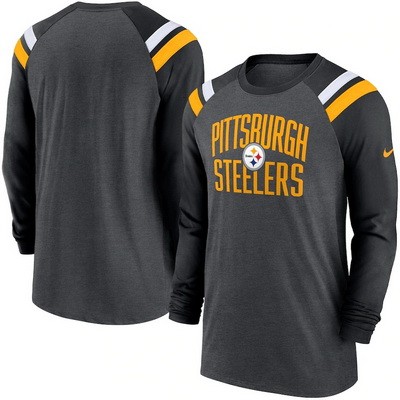 Men's Pittsburgh Steelers Gray Tri Blend Raglan Athletic Long Sleeve T Shirt