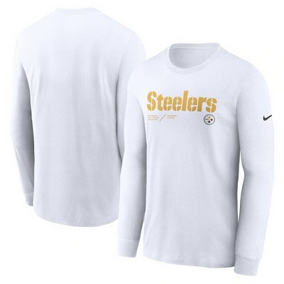 Men's Pittsburgh Steelers White Sideline Infograph Lock Up Performance Long Sleeve T Shirt