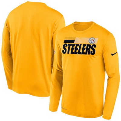 Men's Pittsburgh Steelers Yellow Sideline Impact Legend Performance Long Sleeves T Shirt 638