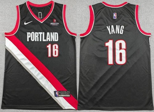 Men's Portland Trail Blazers #16 Yang Hansen Black Sponsor Swingman Jersey