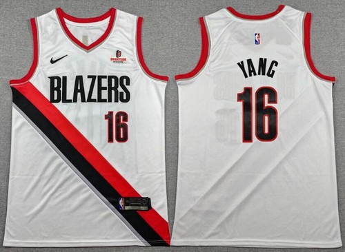 Men's Portland Trail Blazers #16 Yang Hansen White Sponsor Swingman Jersey