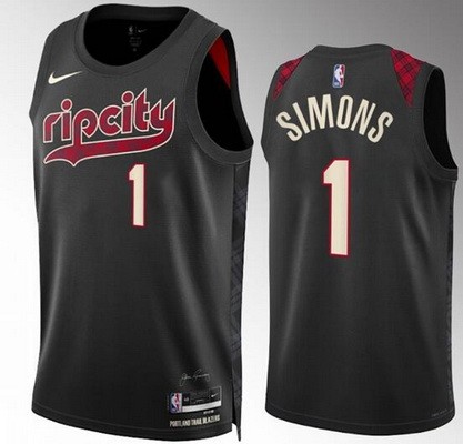 Men's Portland Trail Blazers #1 Anfernee Simons Black 2023 City Icon Heat Press Jersey
