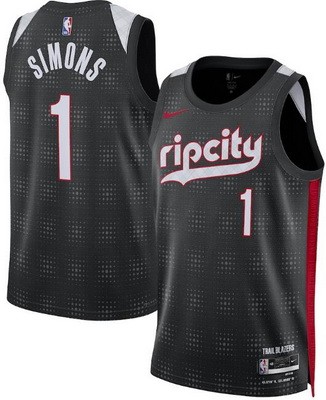 Men's Portland Trail Blazers #1 Anfernee Simons Black 2024 City Heat Press Jersey