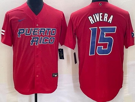 Men's Puerto Rico #15 Emmanuel Rivera Red 2023 World Baseball Classic Cool Base Jersey