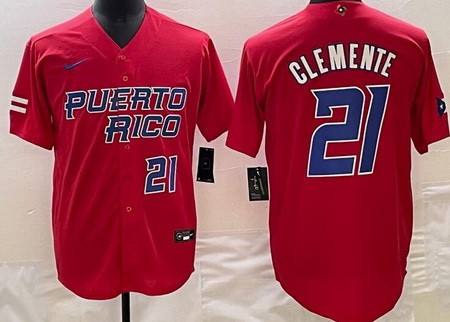 Men's Puerto Rico #21 Roberto Clemente Red Player Number 2023 World Baseball Classic Cool Base Jersey