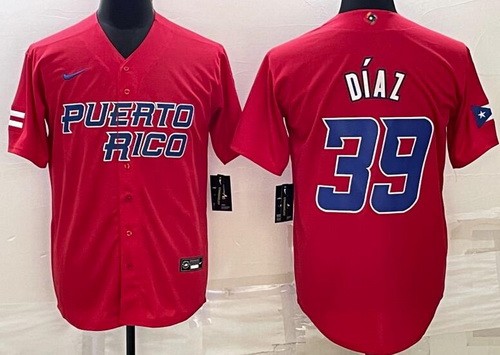 Men's Puerto Rico #39 Edwin Diaz Red 2023 World Baseball Classic Cool Base Jersey