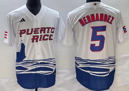 Men's Puerto Rico #5 Enrique Hernandez White 2023 World Baseball Classic Cool Base Jersey