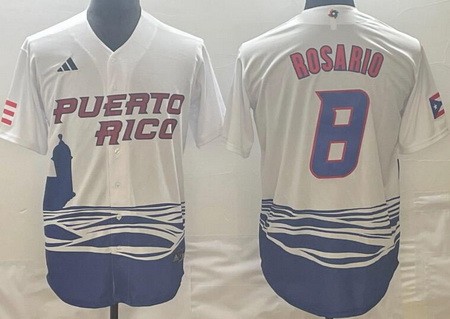 Men's Puerto Rico #8 Eddie Rosario White 2023 World Baseball Classic Cool Base Jersey