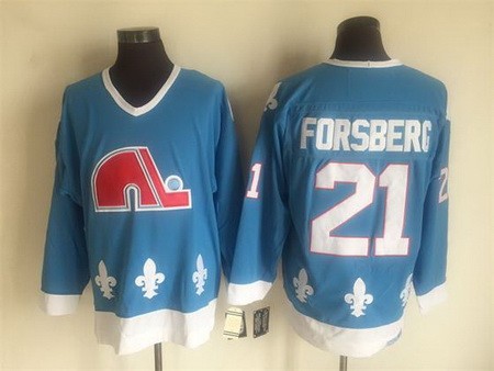 Men's Quebec Nordiques #21 Peter Forsberg Light Blue Throwback Jersey