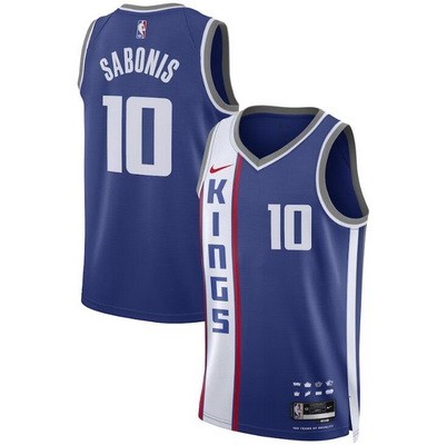 Men's Sacramento Kings #10 Domantas Sabonis Blue 2023 City Icon Heat Press Jersey