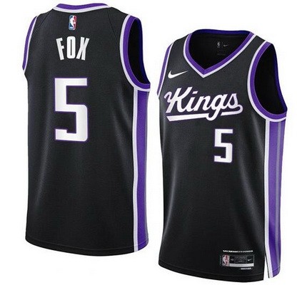 Men's Sacramento Kings #5 De'Aaron Fox Black Icon Heat Press Jersey
