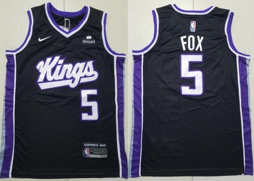 Men's Sacramento Kings #5 De'Aaron Fox Black Sponsor Swingman Jersey