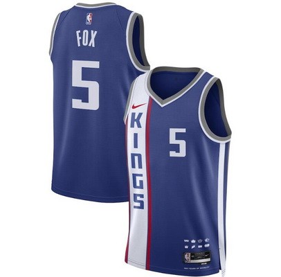 Men's Sacramento Kings #5 De'Aaron Fox Blue 2023 City Icon Heat Press Jersey
