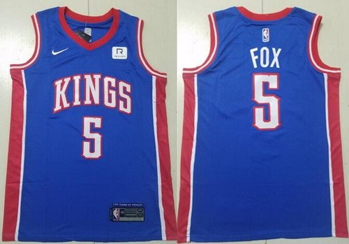 Men's Sacramento Kings #5 De'Aaron Fox Blue Sponsor Swingman Jersey