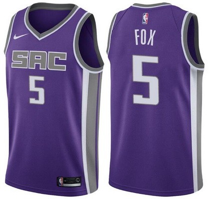 Men's Sacramento Kings #5 De'Aaron Fox Purple Icon Hot Press Jersey