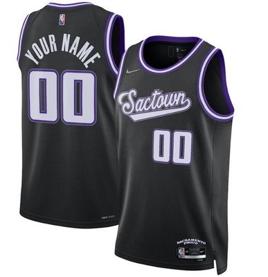 Men's Sacramento Kings Custom Black City Diamond 75th Icon Hot Press Jersey