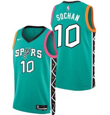 Men's San Antonio Spurs #10 Jeremy Sochan Teal 2022 City Icon Heat Press Jersey