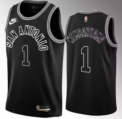 Men's San Antonio Spurs #1 Victor Wembanyama Black 2022 Classic Icon Heat Press Jersey