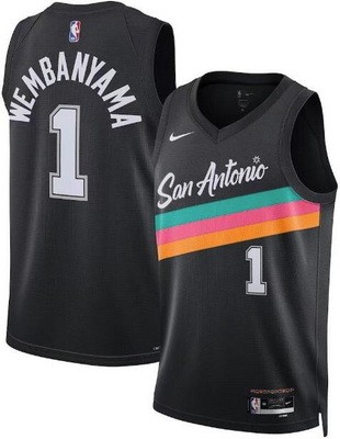 Men's San Antonio Spurs #1 Victor Wembanyama Black 2025 City Heat Press Jersey
