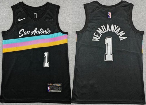 Men's San Antonio Spurs #1 Victor Wembanyama Black 2025 City Sponsor Swingman Jersey