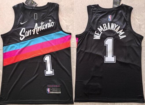 Men's San Antonio Spurs #1 Victor Wembanyama Black 2025 City Swingman Jersey
