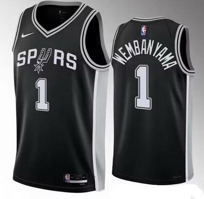 Men's San Antonio Spurs #1 Victor Wembanyama Black Icon Heat Press Jersey