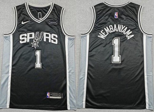 Men's San Antonio Spurs #1 Victor Wembanyama Black Sponsor Swingman Jersey