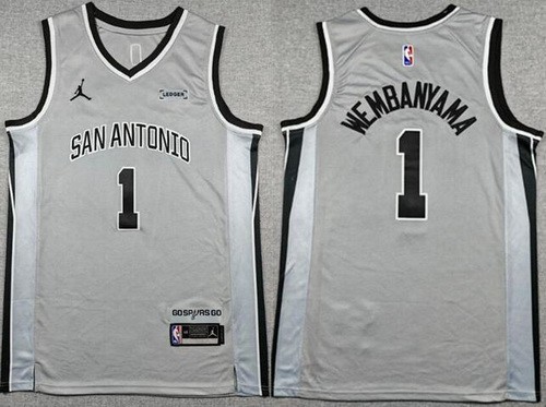 Men's San Antonio Spurs #1 Victor Wembanyama Gray 2025 Statement Sponsor Swingman Jersey