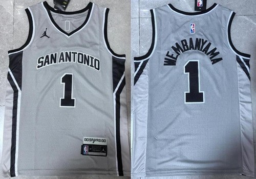 Men's San Antonio Spurs #1 Victor Wembanyama Gray 2025 Statement Swingman Jersey